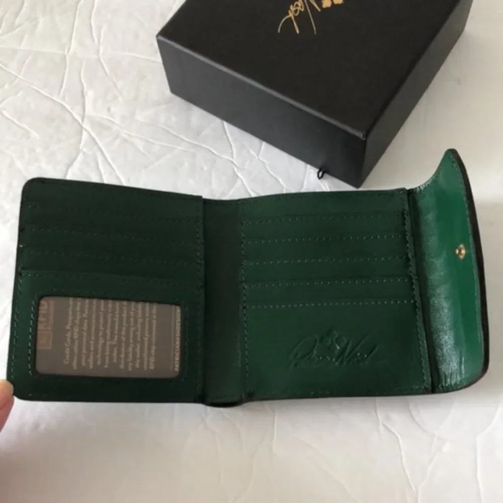 PATRICIA NASH Wallet Reiti Bi-Fold Tooled Leather RFID Green in Box